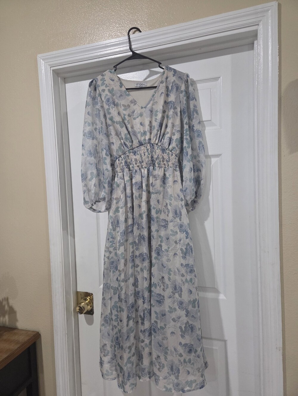 Polagram Blue Floral Maxi Dress with Smocked Waist